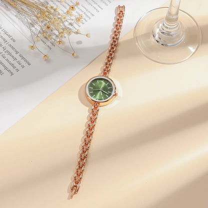 Elegant Rose Gold Women's Watch, Green Sunburst Dial, Bamboo Link Bracelet, Fashion Quartz Wristwatch for Ladies, Daily Wear Gif